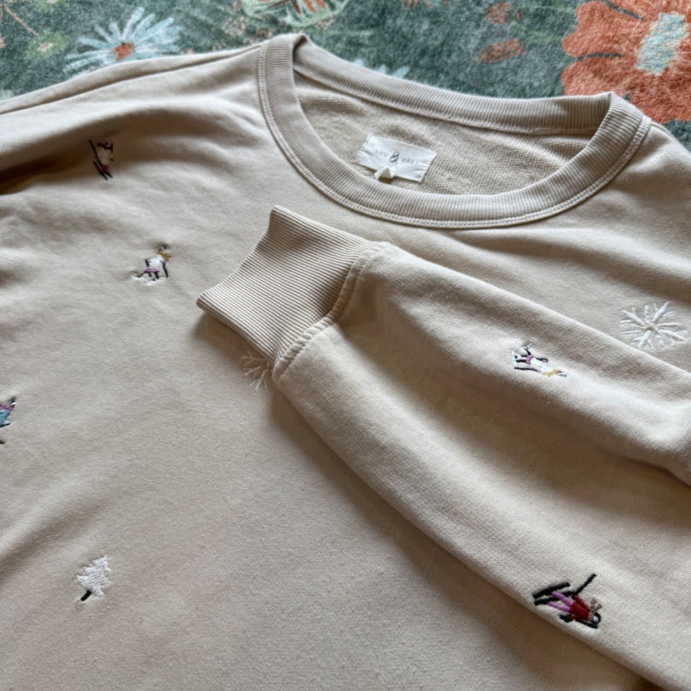 Lou & Grey Embroidered Cream Ski Motif Sweatshirt